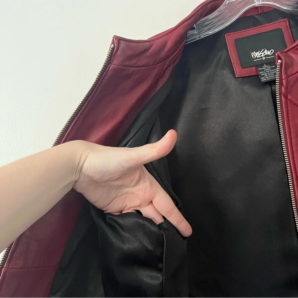 Vintage Mossimo Y2K Red Oxblood Leather Race Moto Full Zip Leather Jacket L